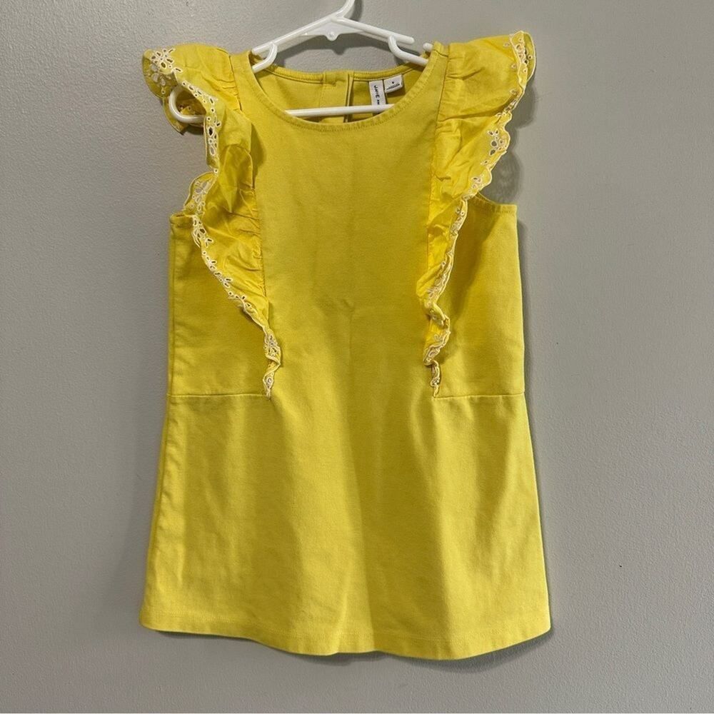 Janie and Jack Girls Dress Size 5 Yellow Sleeveless Ruffle Spring Summer Outfit